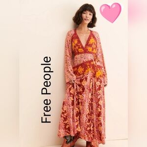 Free People💐 Tilda 💐 Floral Maxi Dress - Pink, Burgandy-Red & Orange In Medium